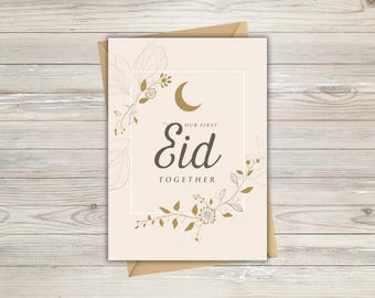 First Eid Together Card Printable | Romantic Eid Mubarak Card for Husband Wife | Floral Islamic Greeting Card | Instant Download PDF