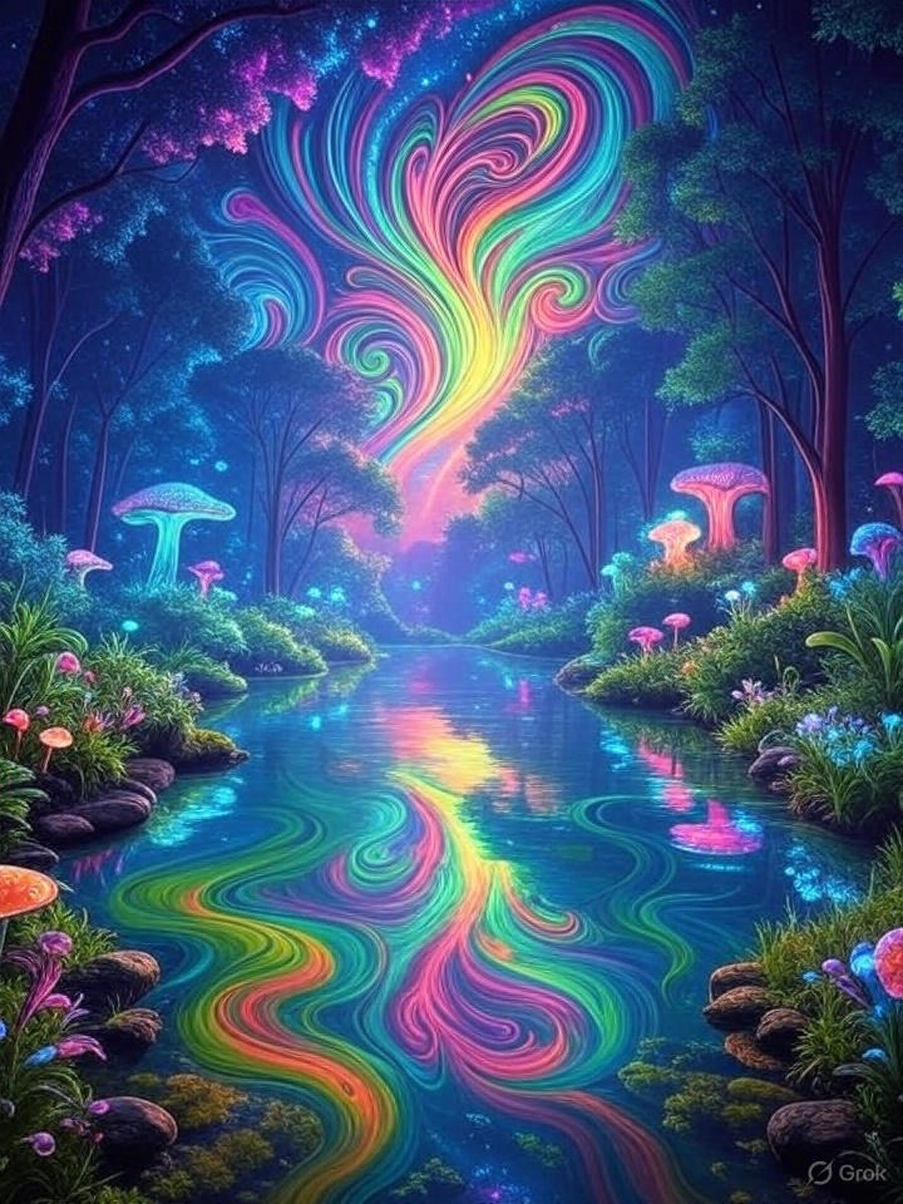 Psychedelic Wall Art, Trippy Poster Print, Rainbow Fantasy Landscape ...