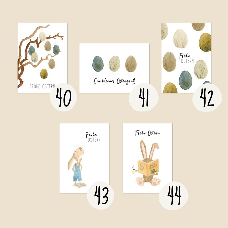 5er-Set Osterkarten A6 5 Postkarten zu Ostern im Set Grußkarten-Set Ostern Frohe Ostern Aquarell Recyclingpapier Ostergrüße Bild 2