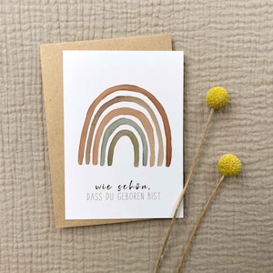 Karte zur Geburt A6 *Regenbogen* | Postkarte oder Klappkarte | Grußkarte | wie schön, dass du geboren bist | Aquarell | Recyclingpapier