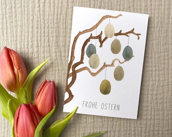 Osterkarte A6 *Osterstrauch* | Postkarte zu Ostern | Grußkarte | Frohe Ostern | Aquarell | Recyclingpapier | Ast mit Ostereiern  | Ostergruß