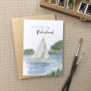 Karte zum Ruhestand A6 *Segelboot* | Alles Gute zum Ruhestand | Abschied Kollege / Kollegin | Rente | Pension | Aquarell | Recyclingpapier