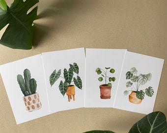4er-Set Pflanzenbilder | 4 Aquarellbilder im Set | DIN A5 oder DIN A4 | Poster mit Pflanzenmotiven | Kunstdruck | Aquarell | Recyclingpapier