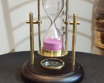 Vintage Messing Sanduhr: Maritime Sanduhr mit Kompass