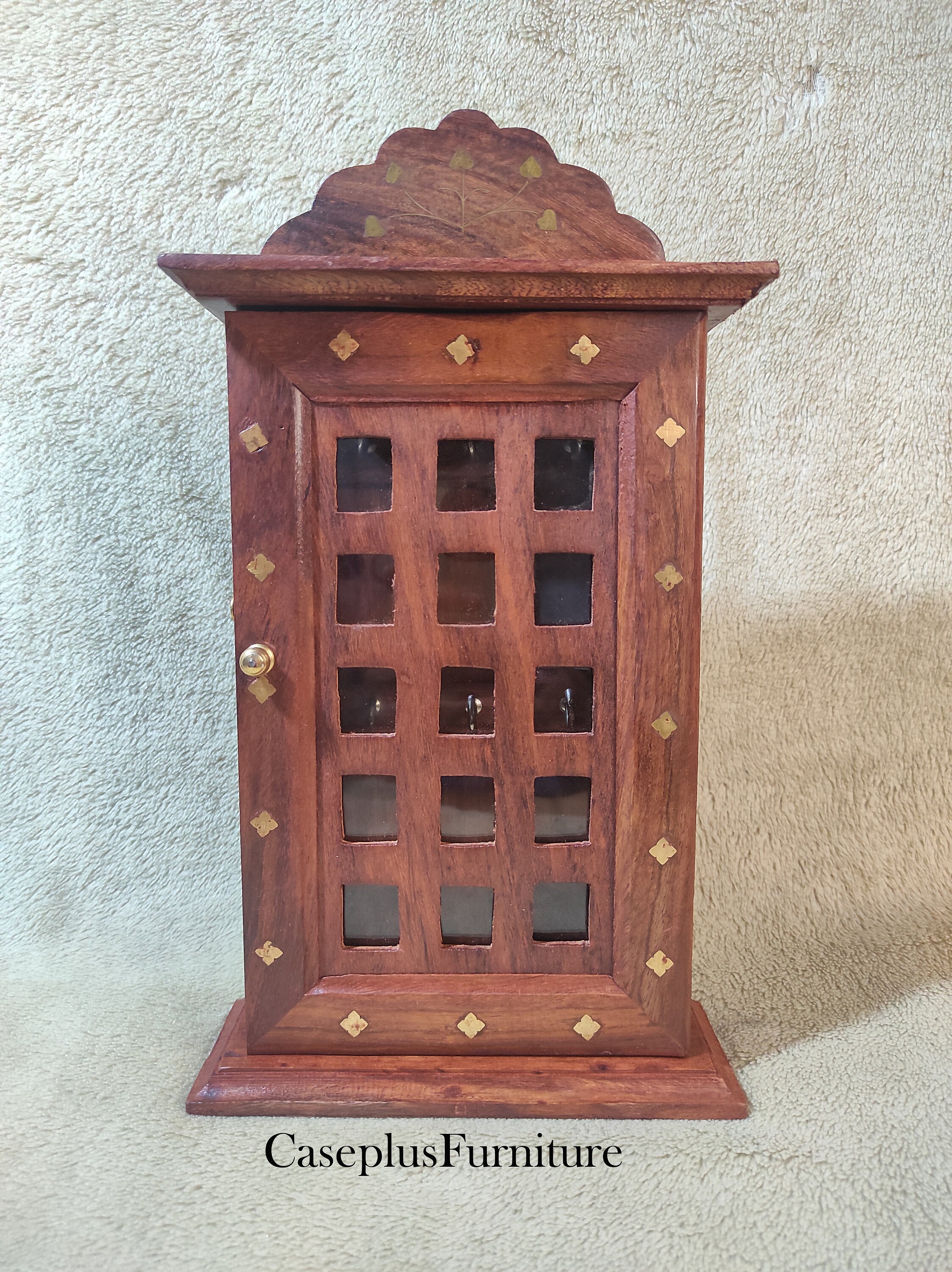 Rustic Wooden Key Holder - Wall Mounted Storage Box With 6 Hooks, 20x7x27 Cm