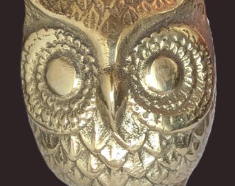 Vintage Brass Owl figurine 3&quot; weighs 8.2 ounces Owl paperweight