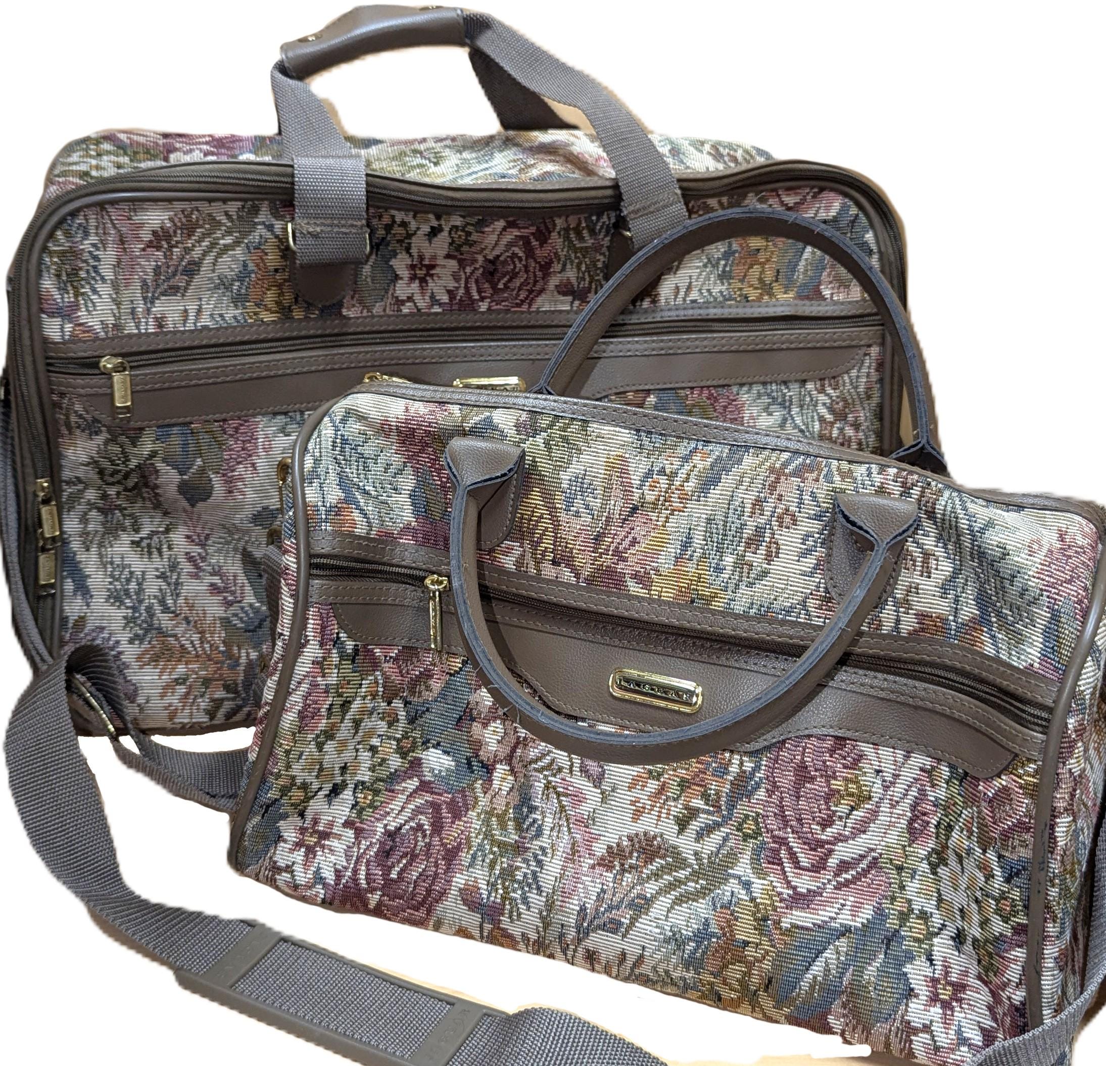 Vintage 80s Soft Jaguar Travel Luggage Floral Tapestry JC Penneys 2-piece set