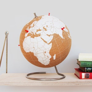 Large White Cork Globe | Cork Board World Globes | Cork World Map | Push Pin Globe | Desk Decor | Push Pins Included