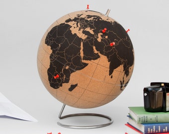 Extra Large Cork Globe | World Globe to Track Travels | Educational World Map Cork Board | Decorative Desk Gadgets | Push Pins Included