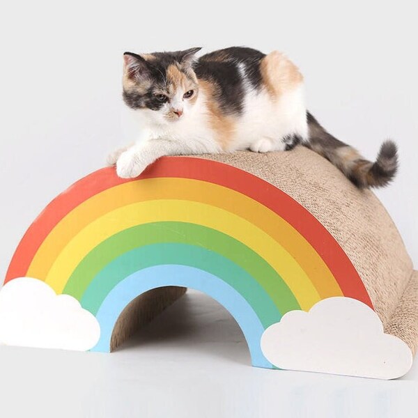 Cat Scratcher Rainbow | Cat Toys | Cat Scratching Post | Cardboard Scratcher | Cat Furniture | Cat Scratch Couch | Kitten Scratch Post