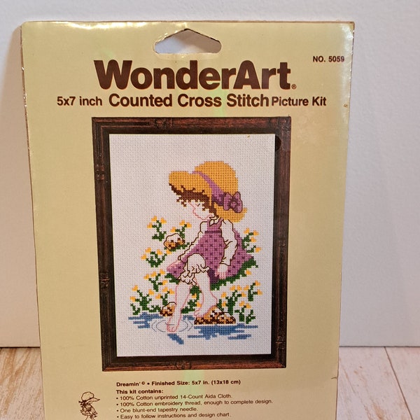 Vintage WonderArt Counted Cross Stitch Picture Kit, Sarah Kay Needlecraft, Made in USA