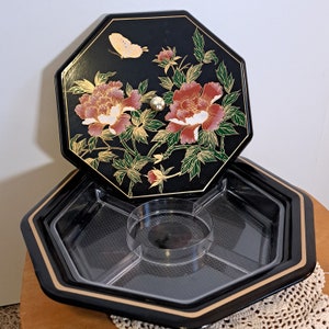 Vintage Japanese Lacquerware Lazy Susan, Rotating Appetizer Serving 13" Dish