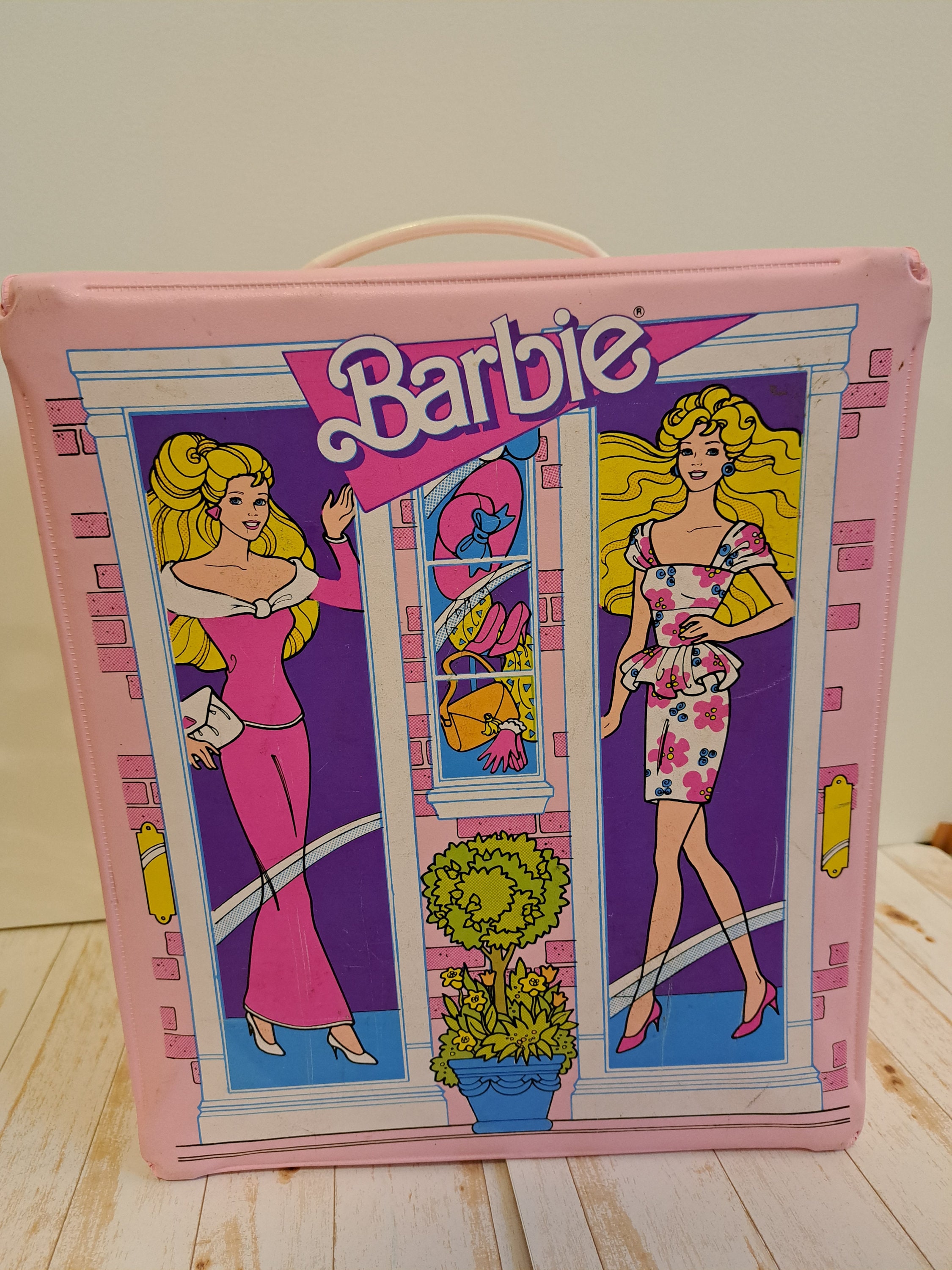 Barbie Travel Case, 1980s Vintage Pink and Yellow Barbie Travel