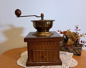 Vintage Wooden Coffee Grinder with Original Insructions, Made in Taiwan