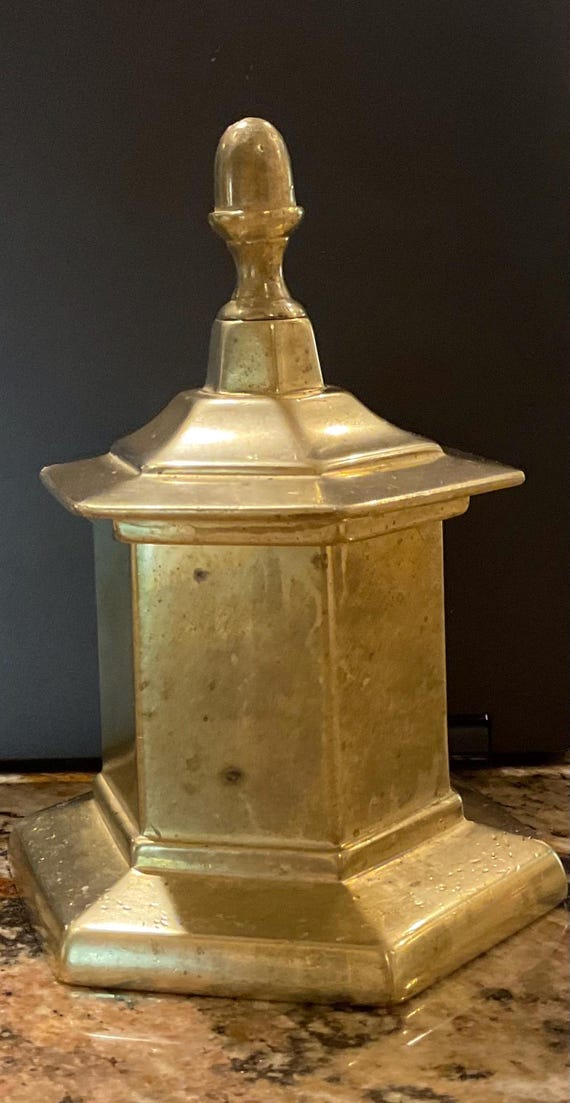 Vintage Solid Brass Lidded Urn: Pagoda Art Deco Tea Caddy, English Tobacco  Jar, Victorian