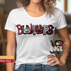 Red and White Bullpups png Bullpups Doodle Letters Bullpups Sublimation Designs Downloads
