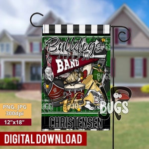 Bulldogs march band Garden flag sublimation design download, Garden Flag welcome flag Marching Band Flag Customized Red and White Bulldogs