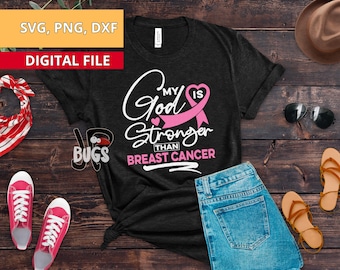 Mi Dios es más fuerte que el cáncer de mama svg, concientización sobre el cáncer de mama svg, svg, archivos de corte, camiseta sobre el cáncer de mama, Cricut, silueta, dxf
