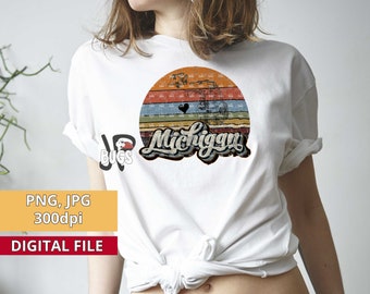 Retro Michigan Png, Vintage Michigan State png, Michigan Clipart, Sublimation designs, DTG, MI Sublimation, United States Clipart, landmarks