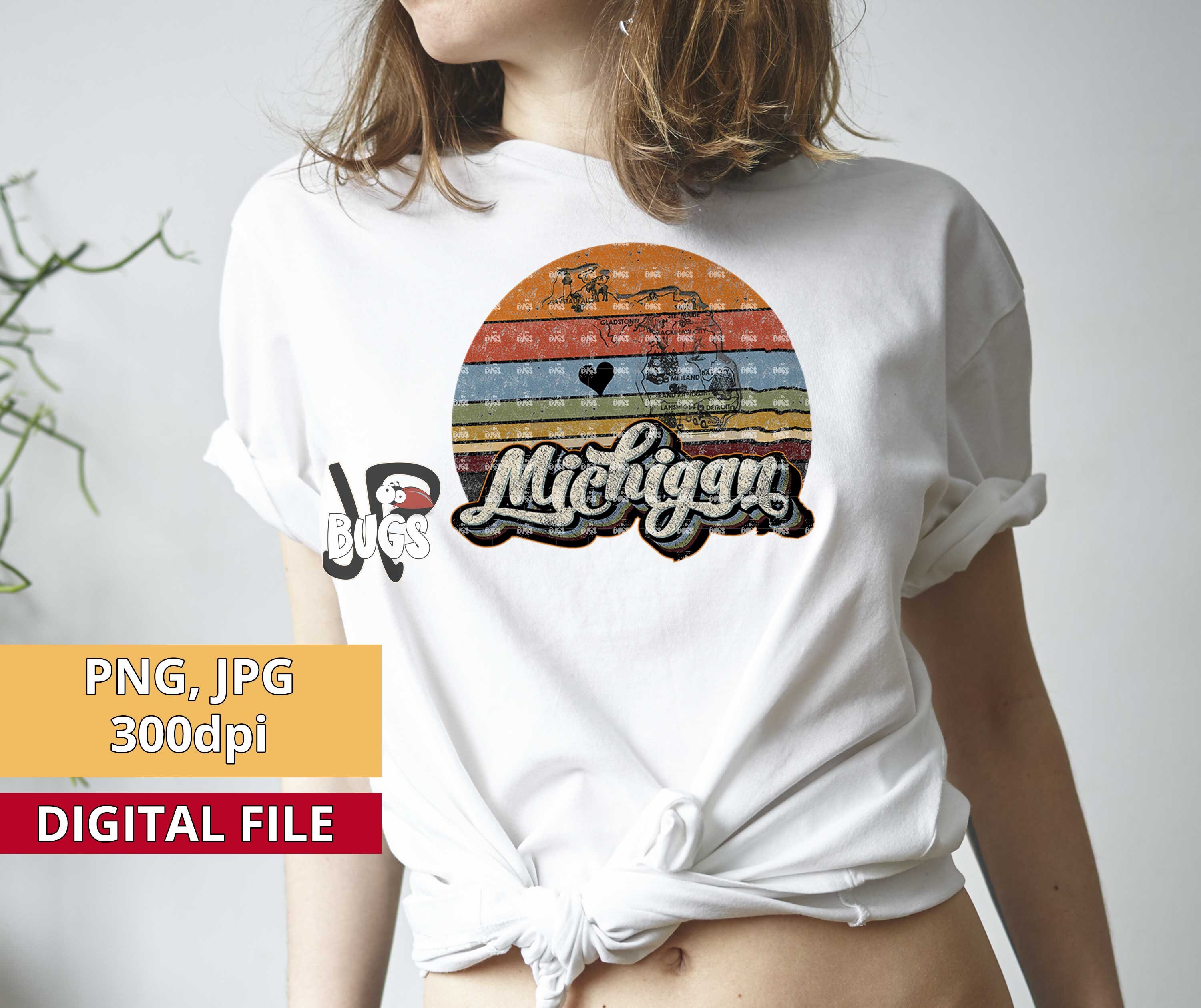Retro-Michigan-Png, Vintage-Michigan-Zustand png, Michigan Clipart, Sublimationsdesigns, DTG, MI-Sublimation, Vereinigte Staaten Clipart, Sehenswürdigkeiten