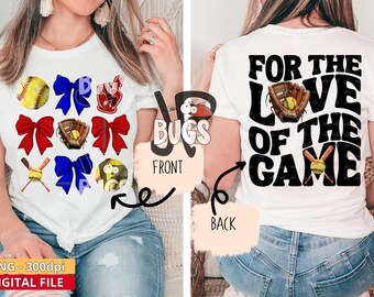 Red and Blue Bow Softball PNG Design Sublimation Hand Drawn Digital Download Coquette Red and Blue-Ribbon PNG Girl Preppy