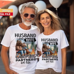 Man och hustru campingpartners för livet sublimeringsdesign direkt till klädtryck campingpar t-shirt png