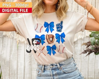 Blue Bow Baseball PNG Design Sublimation Hand Drawn Digital Download Coquette Blue Ribbon PNG Soft Girl Preppy Blue Girly DTF Printable