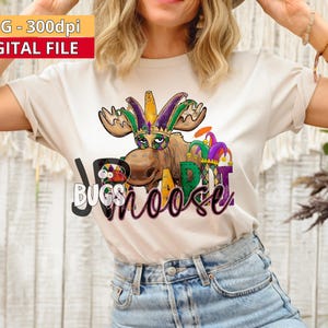 Mardi Gras Moose PNG - Festive Sublimation Design, Fat Tuesday Party, New Orleans Print, Funny Carnival Clipart