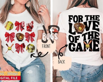 Red Bow Softball PNG Design Sublimation Hand Drawn Digital Download Coquette Red Ribbon PNG Soft Girl Preppy Red Girly