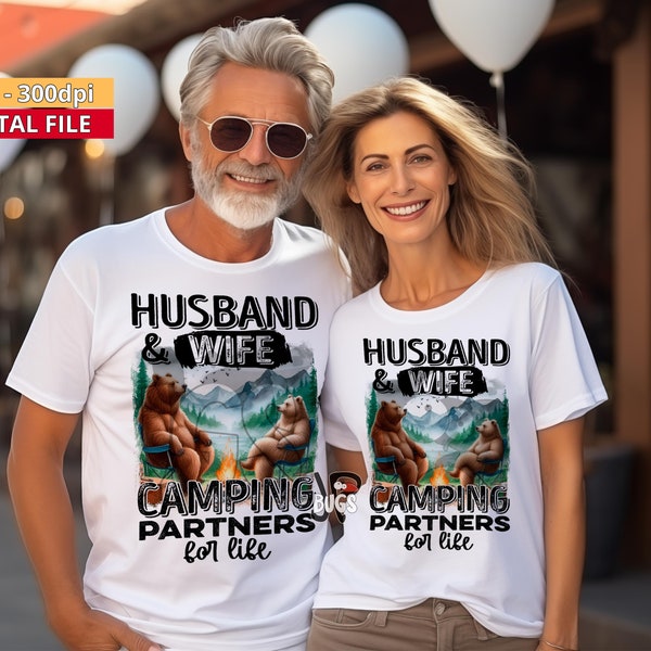 Husband and Wife Camping partners for life sublimation design direct to garment printing Camping couple t-shirt png