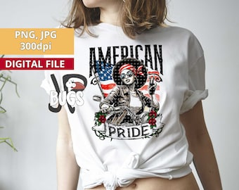 American Pride biker girl png sublimation design download dtg print clipart Black girl Biker t-shirt design biker gift