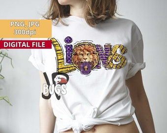 Purple and Yellow Lions PNG, Doodle Lions Sublimation Designs Downloads, Lions png