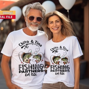 Custom name Husband and Wife fishing partners for life sublimation design direct to garment printing Fishing couple t-shirt png