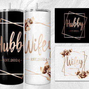 Hubby & Wifey Tumbler Wrap, 20 oz Skinny Tumbler Sublimation Design Template, Wedding Tumbler Design, Wedding Gift, Digital Download PNG