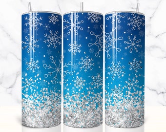 Sneeuwvlokken beker wrap, 20 oz magere beker sublimatie ontwerpsjabloon, winter beker png, kerst beker ontwerp digitale download