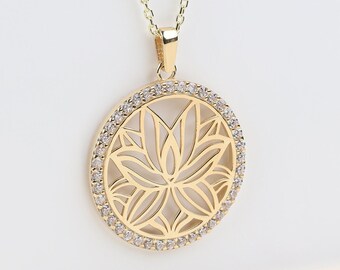 Lotus Necklace,14k Solid Gold Lotus Locket Necklace,Water Lily Necklace,Yoga Pendants,Meditation Symbol Pendant,Lotus Jewelry,Flower Jewelry