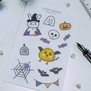 Folha de adesivos de Halloween \\ Witchy, Spooky, Fall, Scrapbook Stickers, Autumn, animalzinho fofo, adesivo de coelhinhos, adesivo de diário planejador