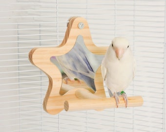 15x15cm Holz Stern Spiegel Papagei Spielzeug Handgemachtes Vogelspielzeug Bio Vogelkäfige Zubehör für kleine Vögelchen Lovebird Wellensittich Pazifik