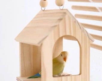 19x13cm Handmade Wooden Little House Hanging Toy for Parrot Bird Toys Organic Bird Cages Accessories Lovebird Budgie Pacific Parrotlet