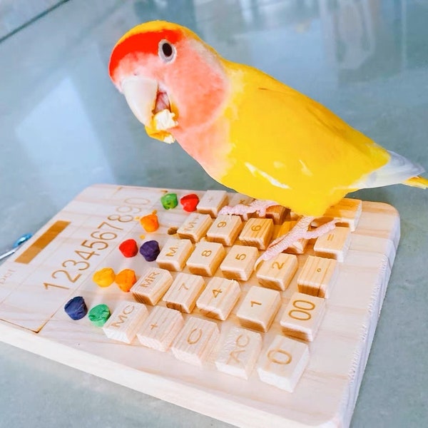 8x17cm Bird Use Calculator Wooden and Colourful Cork Bite Toys for Parrot Bird Toys Cages Accessories Lovebird Budgie Pacific Parrotlet