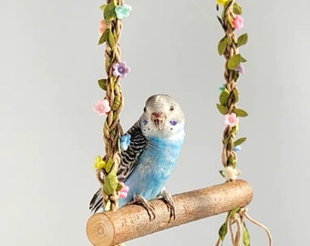 15x22cm Fee Waldstil Blumen Schaukeln Natürliche Ast Papagei Vogel Spielzeug Vogelkäfige Zubehör Lovebird Wellensittich Pazifik Parrotlet