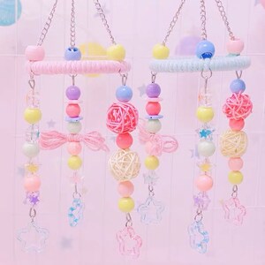 20cm Kawaii Style Pink Blue Baby Star with Takraw Birdcage Decorative Parrot Toys Hanging Toy Handmade Bird Organic Bird Cages Accessories