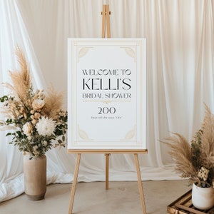 Modern Bridal Shower Welcome Sign for Art Deco Party | Elegant Sign for Bridal Shower | Editable Welcome Sign Template