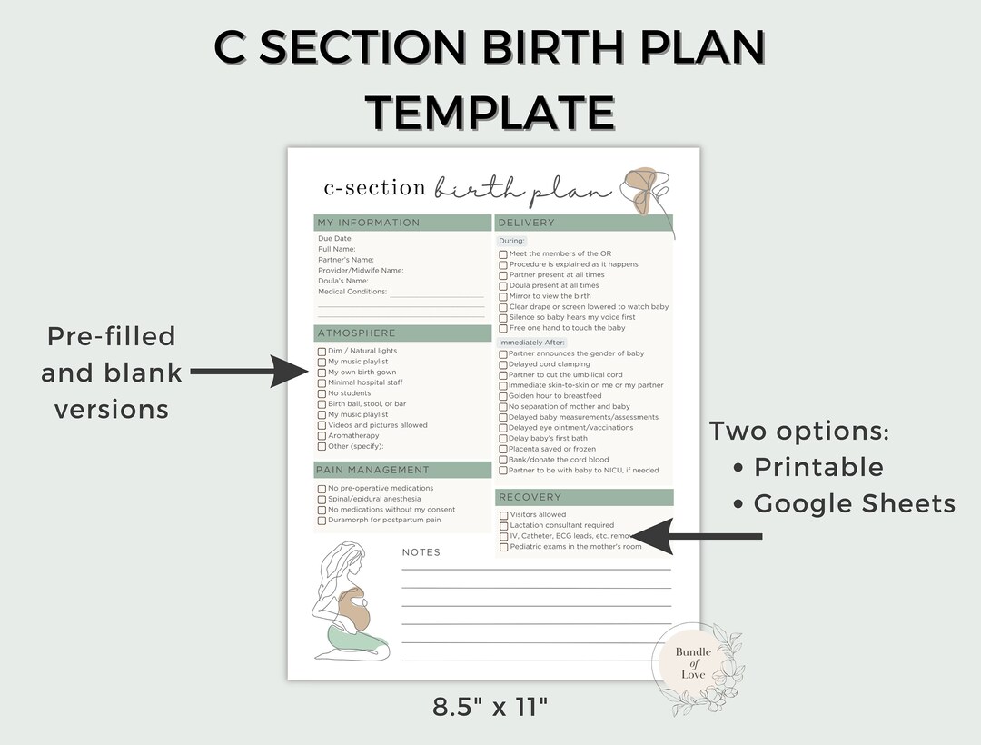 Birth Plan Template C-section Birth Birth Preference Printable Google ...