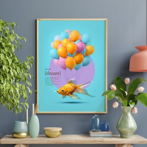 Goldfish Poster, Surreal Poster, Word Definition, Photo Manipulation, Fish Printable, Colorful Wall Art