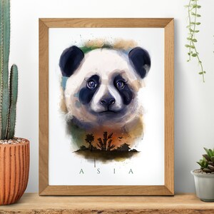 Asia Art Poster, Panda Poster, Animal Poster, Wildlife Illustration, Panda Painting, Digital Printable Poster, Animal Wall Art