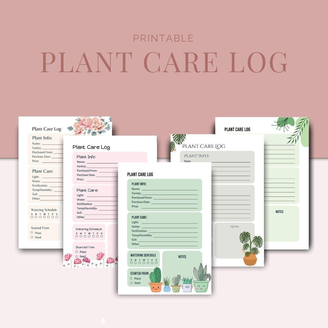 Printable Plant Care Log With 5 Colorful Designs | Plant Care Tracker ...