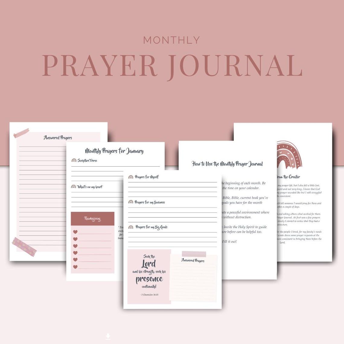 Monthly Prayer Journal | Digital Planner | Printable Planner Notebook | Prayer Journal for Women ...