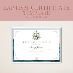 Plantilla de certificado de bautismo editable / Certificado de bautismo imprimible / Plantilla de certificado de bautismo elegante Descarga digital