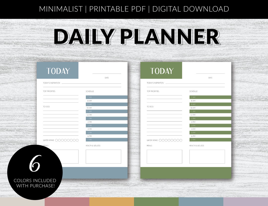 Minimalist Daily Printable Planner in Multiple Colors | Printable Daily ...